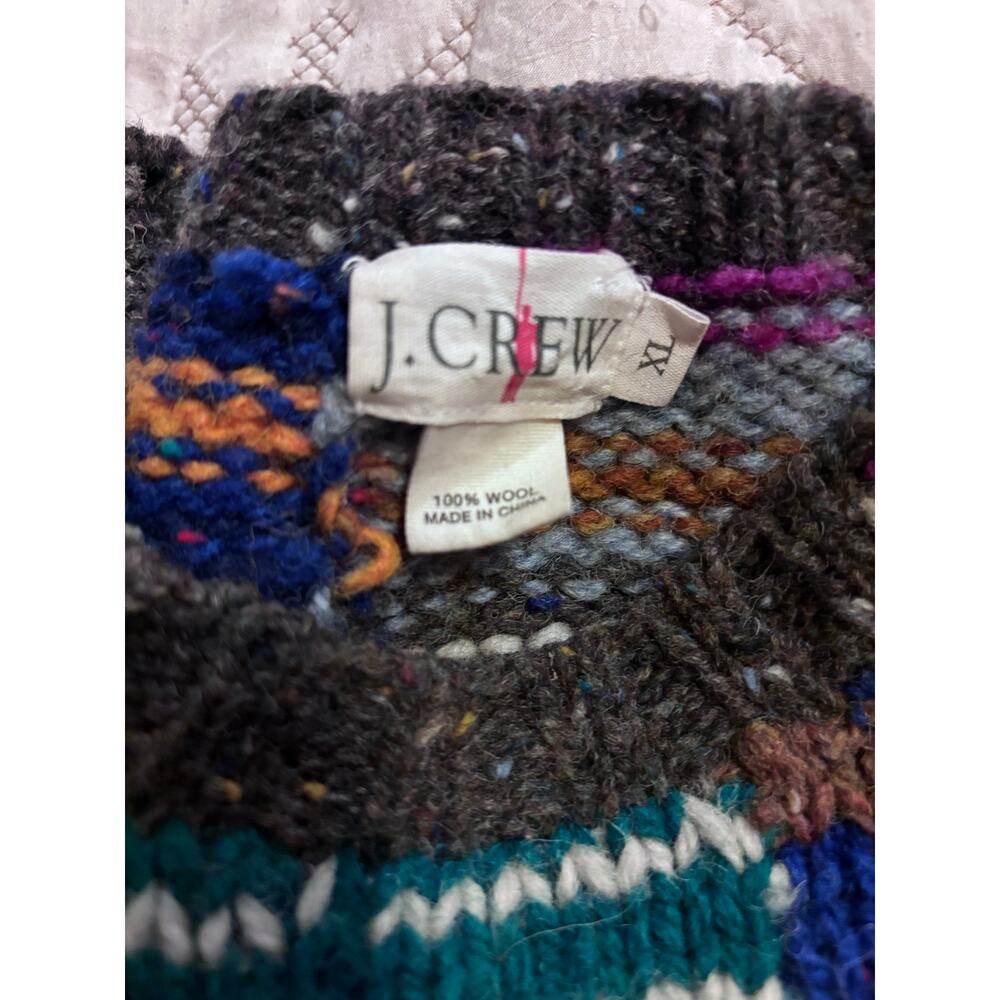 J.Crew 100% Wool Patchwork Sweater Multicolor Cre… - image 5